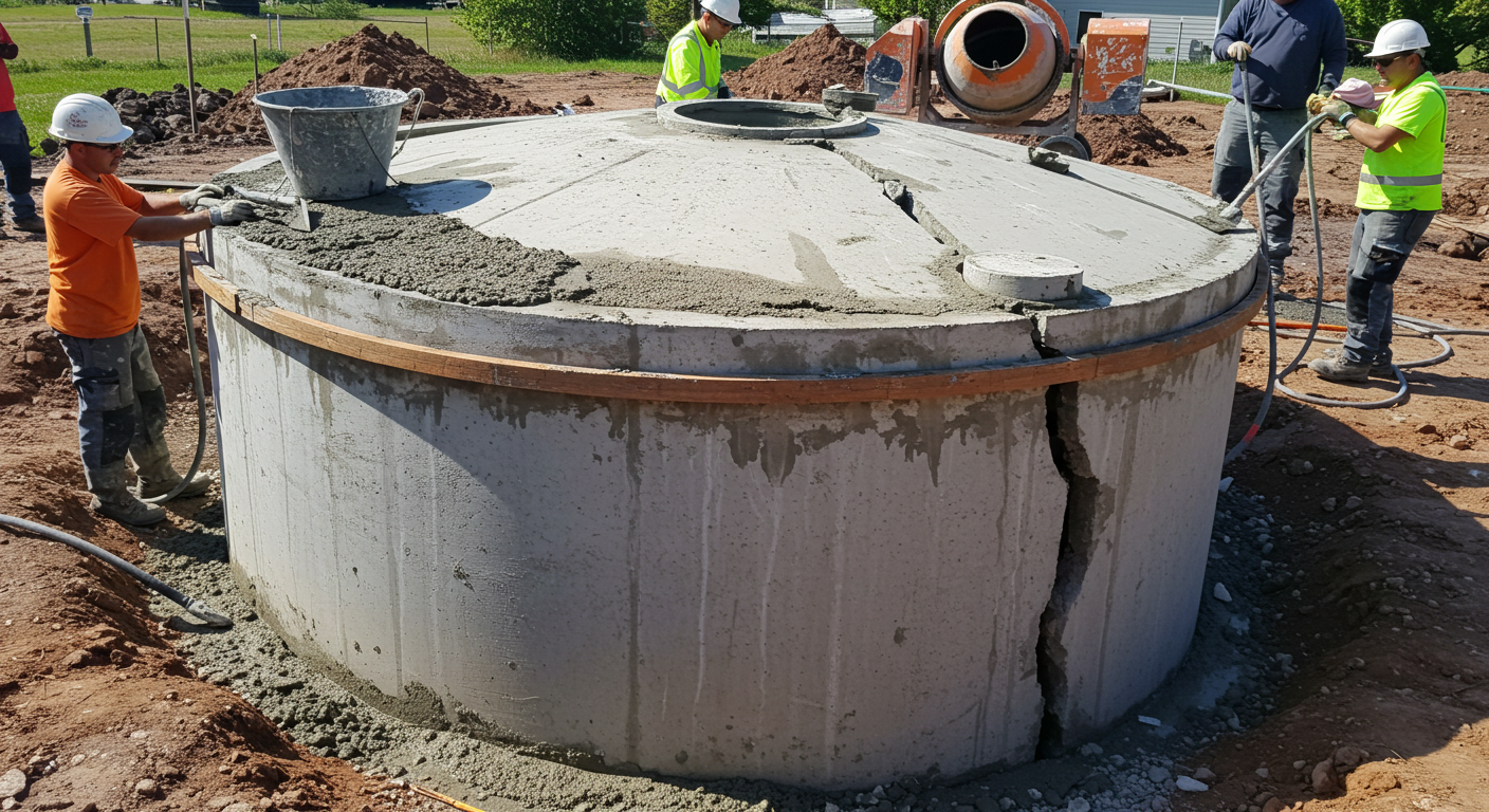 reparation of a broken cement septic tank